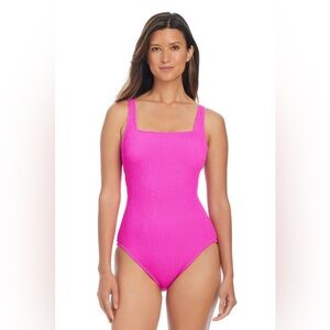 Bleu Rod Beattie PUCKER UP SQUARE NECK ONE PIECE SWIMSUIT in Castro Pink, 8